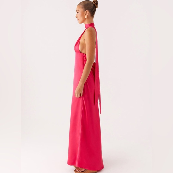 Peppermayo Alicia Satin Halter Maxi Dress - Fuchsia - US 6 - Picture 4 of 13